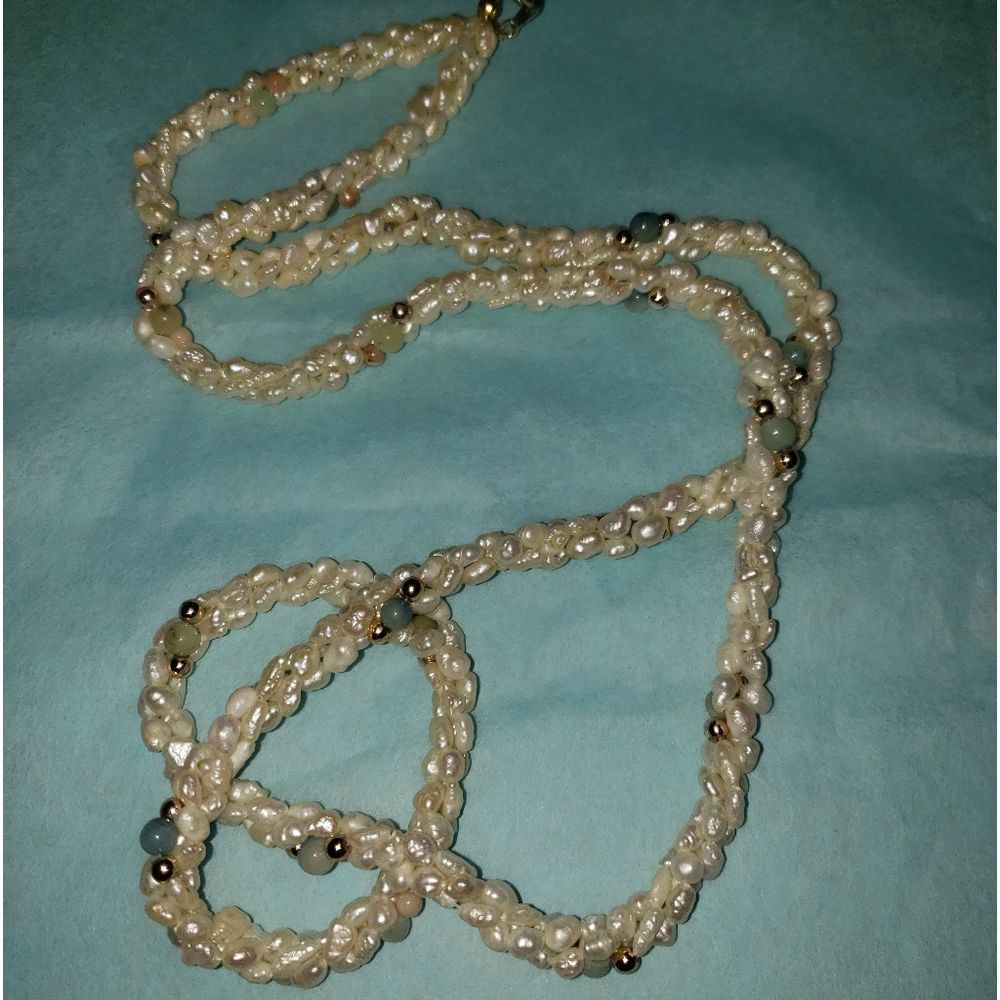 Freshwater Pearl Necklace Gold Tone Green Beads 52$